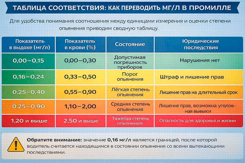 Таблица соответствия с цветовой градацией от зелёного до красного