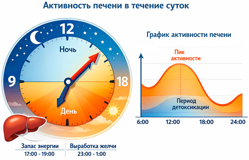 График активности печени в течение суток