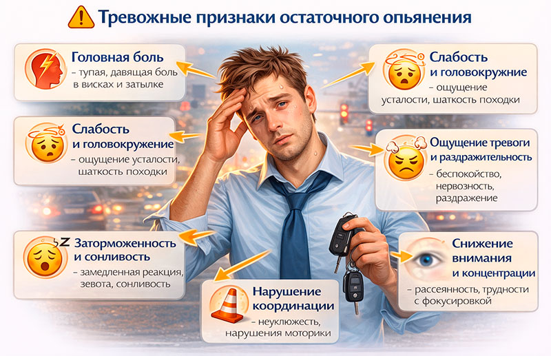Симптомы остаточного опьянения