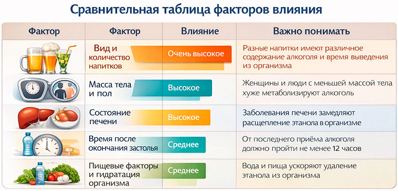 Факторы влияния на скорость вытрезвления