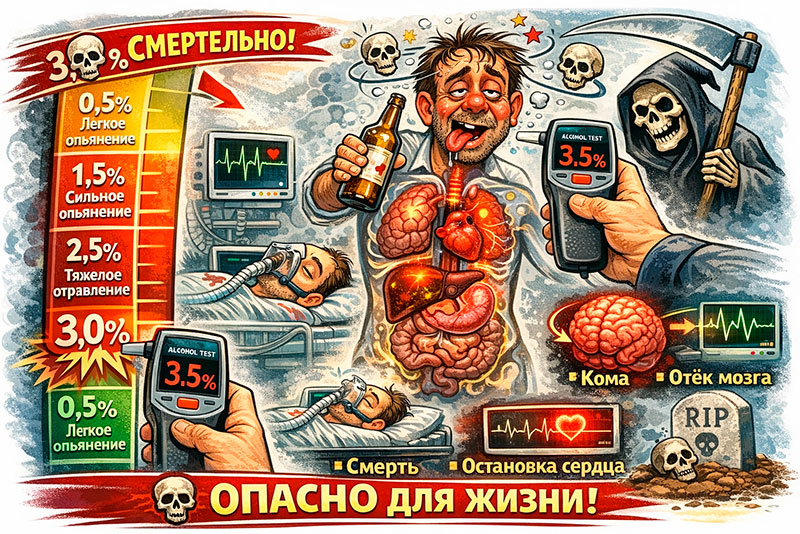 Влияние высокой концентрации алкоголя на организм человека