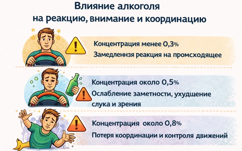 Как алкоголь влияет на реакцию