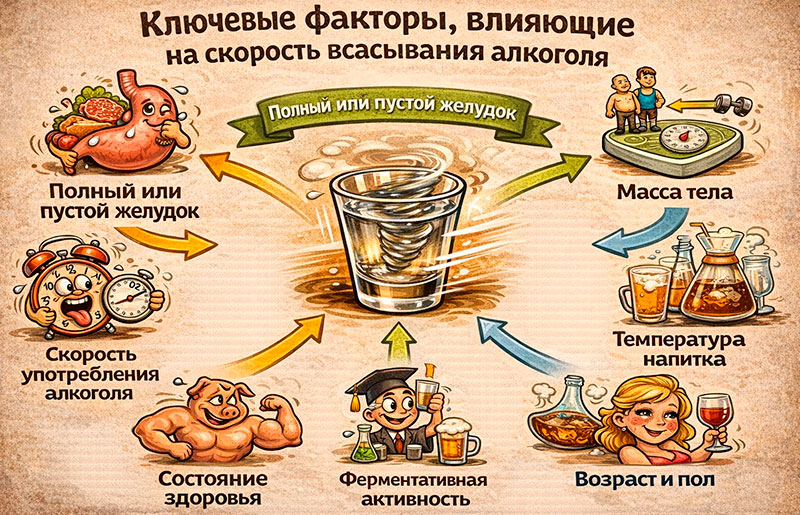 Факторы, влияющие на скорость всасывания алкоголя