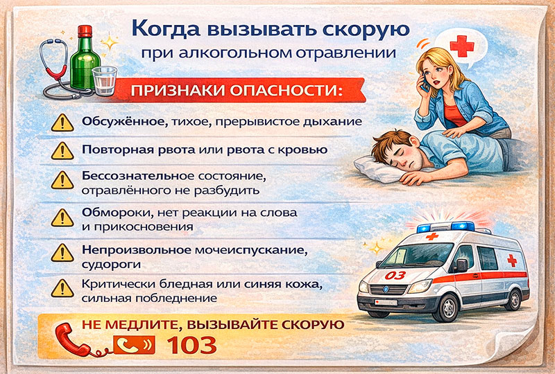 Когда вызывать скорую при алкогольном отравлении
