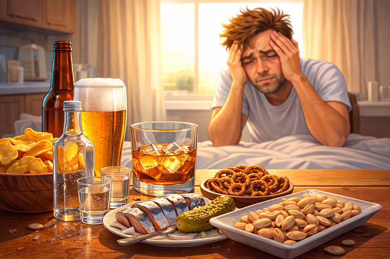 Солёные закуски и алкоголь: как соль влияет на вывод…