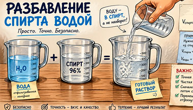 Разбавление спирта водой: формула, таблица, советы