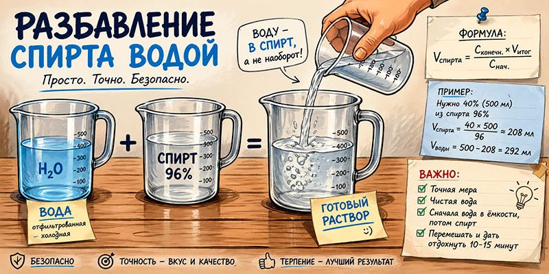 Разбавление спирта водой: формула, таблица, советы
