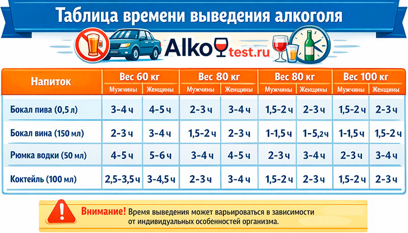 Таблица времени выведения алкоголя из организма: по…
